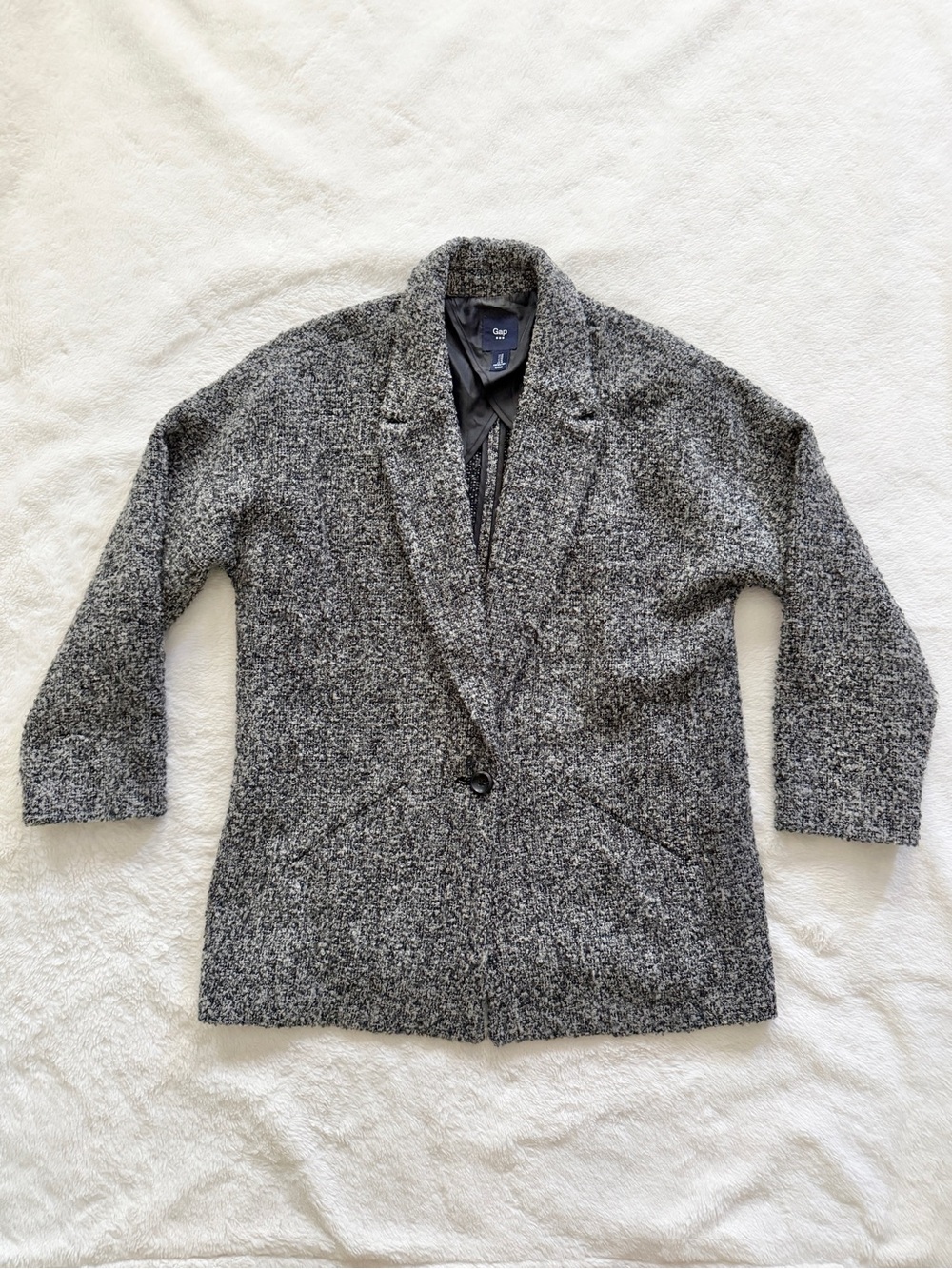 Gap Oversized Wool Blend Textured Boucle Blazer Jacket Gray Black Size Medium